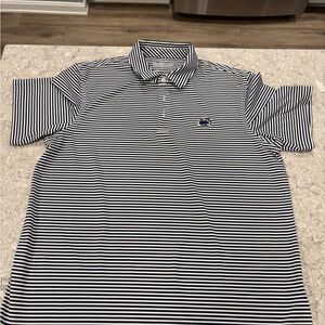 Penn State Nittany Lions Vineyard Vines Navy and White Striped Polo Shirt-Large